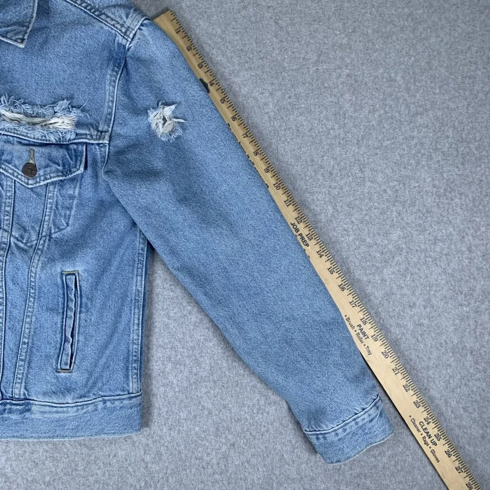 Levi's Trucker Jacket Mens Small Blue Distressed Denim Light Wash WaterLess